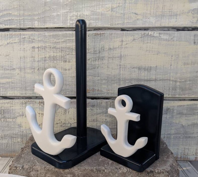 Beach Home Decor Anchor Nautical Paper Towel Holder OR save on the set Medium Size Anchors Coastal Kitchen Accessory -Wooden Anchors