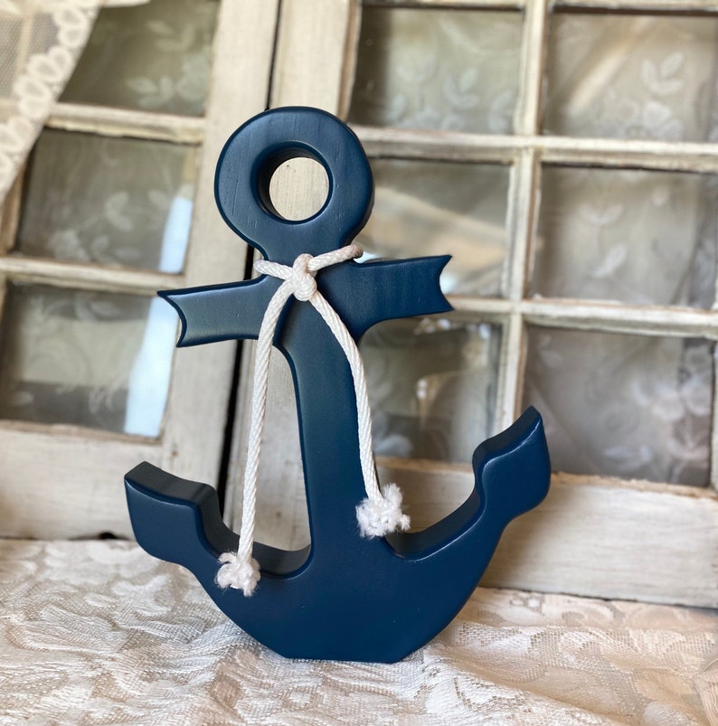 Decorative Wooden Anchor Set navy blue wooden coastal home Etsy