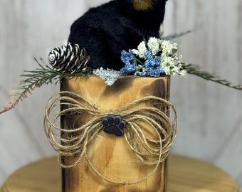 Rustic Black Bear Wood Decor, Forest Accent