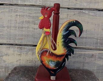 Blue Yellow Rooster Farmhouse Paper Towel Holder Wooden Hand painted Decor Housewarming Kitchen Ooak Mothers day Gift for her Gifts for Mom