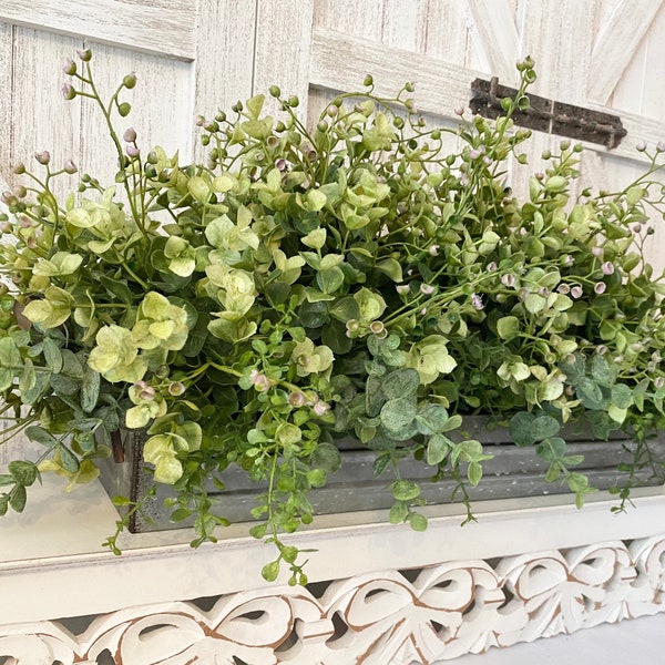 Farmhouse Greenery Eucalyptus Centerpiece - Dining or Front Room Arrangement - Metal Tray- All Faux Floral, Classic Country Eucalyptus Tray