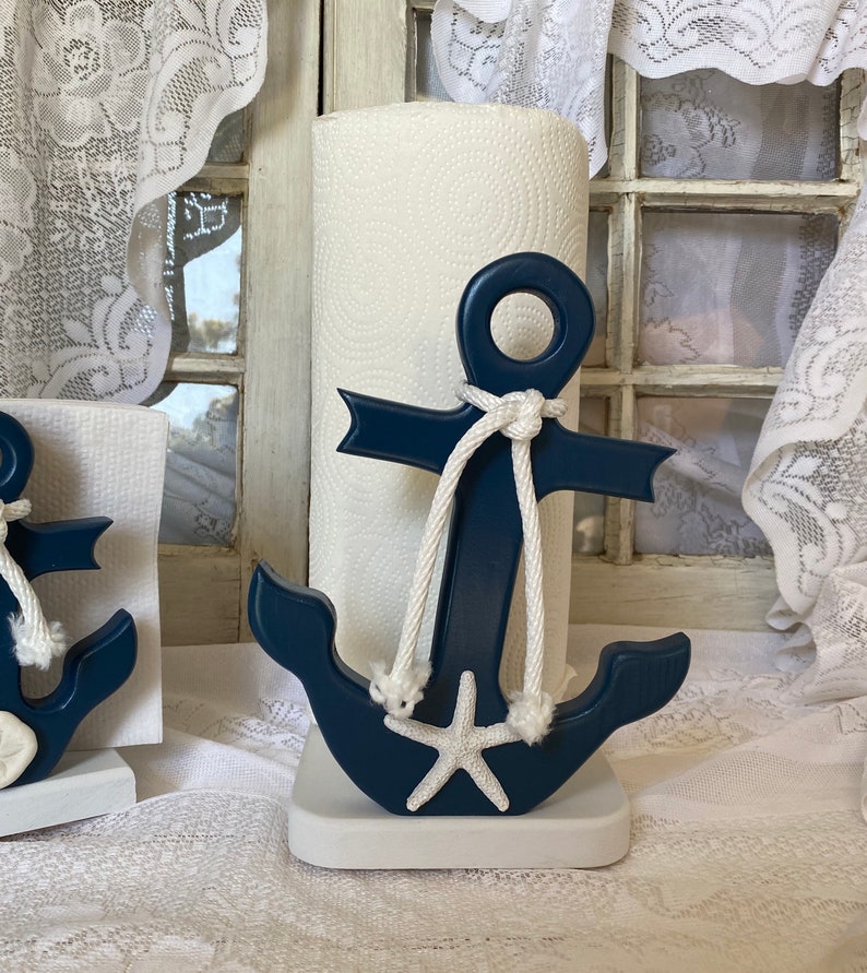 Beach Home Decor Anchor Nautical Paper Towel Holder OR save on the set Medium Size Anchors Coastal Kitchen Accessory -Wooden Anchors