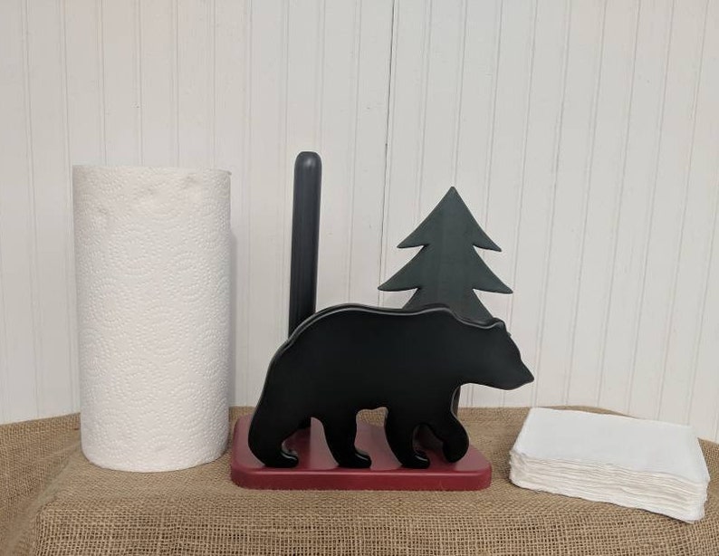 Grizzly Bear Kitchen Woodland Paper Towel Holder Black Bear Etsy