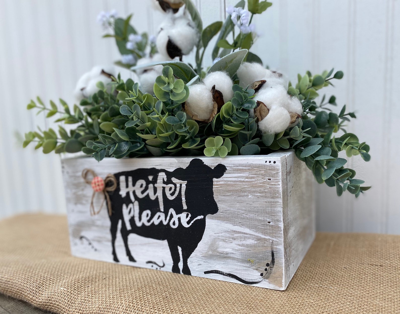 Farmhouse Cow Table Decor Heifer Please Rustic Box | Etsy