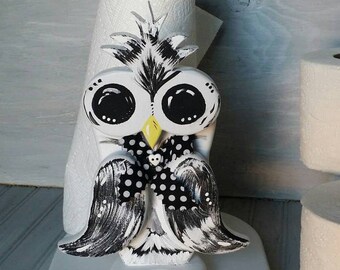 Paper towel holder Custom Owl Chef Gift Home Cook Wooden Kitchen & Bath Accessory Pantry Organizer Storage Custom Colors ApronStringsOwlLady