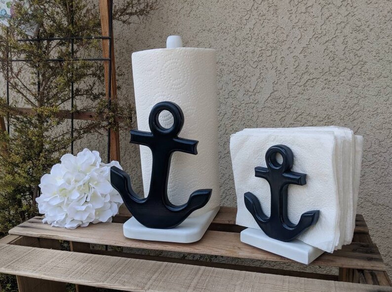 Nautical Paper Towel & Napkin Holder Set Anchors Beach Etsy