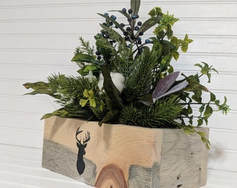 Woodland Stag Centerpiece, Rustic Country Home Decor, Farmhouse Table Decor, Log Cabin Home Decor ready to ship@ApronStringsOwlLady