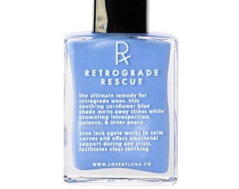 Retrograde Rescue Nail Polish | Crystal Infused Nail Polish | Mercury Retrograde | Cornflower Blue Nail Polish | Blue Lace Agate | Vegan