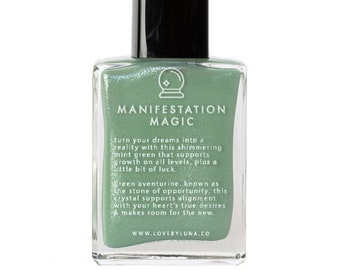 Manifestation Magic Nail Polish | Crystal Infused Nail Polish | Sage Nail Polish | Green Nail Polish | Green Shimmer Nail Polish | Vegan