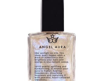 Angel Aura Nail Polish, Prismatic Pearl Topper, Fairy Pink Blue Glitter Vegan 21-Free Lacquer, Spirit Quartz Infused Cruelty-Free Formula