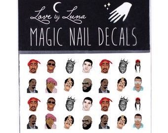 Rappers Nail Decal / Hip Hop Nail Decals / Tupac Nail Decals / Biggie Nail Decals / Kanye Nail Decals / Wiz Khalifa Nail Decals / Music