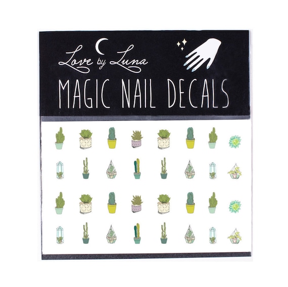 Cactus Nail Decals / Flower Nail Decals / Spring Nail Decals / Etsy