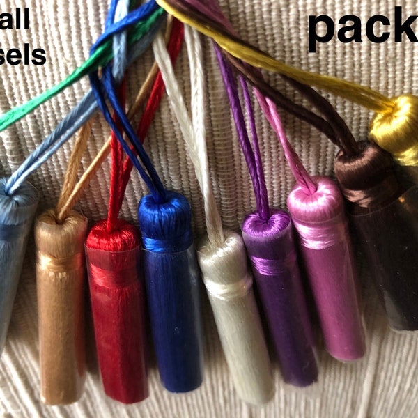 Tassels -packs of small coloured tassels or pairs of large gold, silver or coloured  tassels
