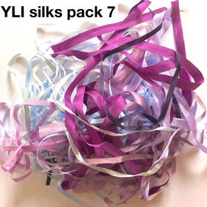 YLI Seidenstickbänder 13 mm, 7 mm, 4 mm, 3,5 mm; Birkenspinnerseide- 7 mm, 3.5 mm und Mokuba 3.5 mm Seidenbänder auf Proteinbasis