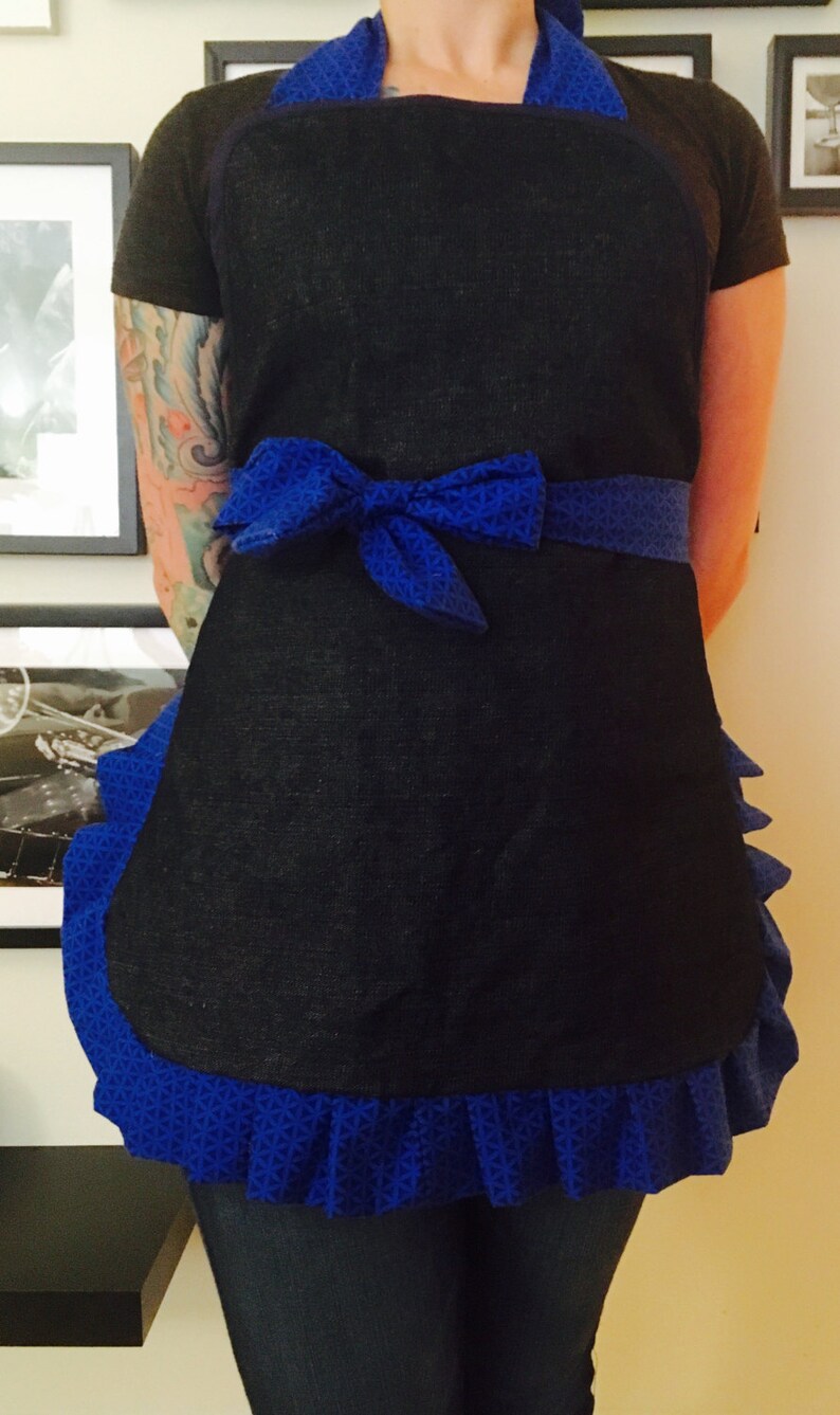 Ready to shipapron retro woman women apron 50s apron kitchen apron navy blue jeans denim Navy kitchen apron jeans apron