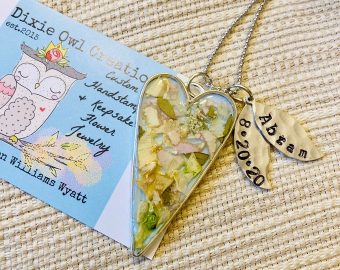 Funeral Flower Jewelry, Wedding Flowers, Large Heart Pendant Keychain