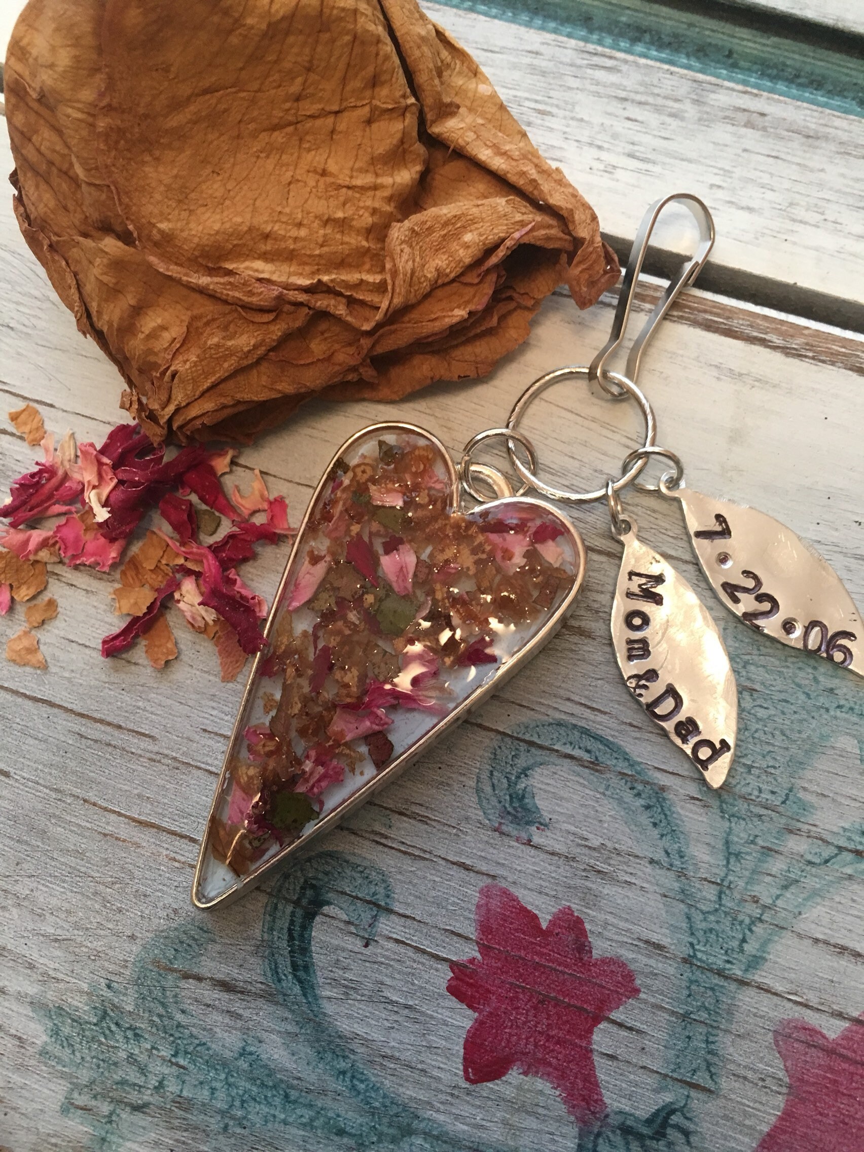 Funeral Flower Jewelry Wedding Flowers Large Heart Pendant Etsy