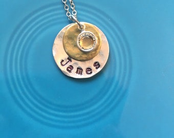 Handstamp name 3/4 inch pendant