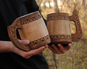 EXCLUSIVE hand carved wooden mug Groom Best man Groomsman gift viking tankard 5 anniversary for him Christmas Dad Husband personalize gift