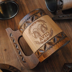 Dad gift viking wooden beer mug Groomsman mug Birthday Mens Gift 5 anniversary for him fathers day gift personalized wedding mug