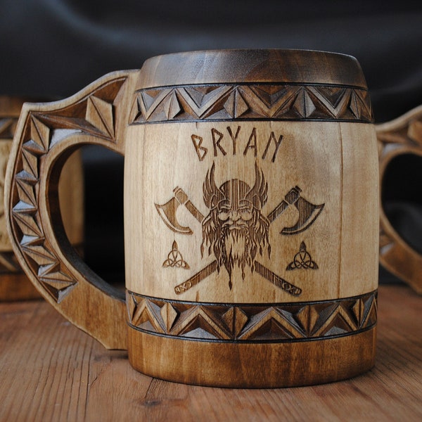 Fathers day gift viking wooden beer Groomsman mug Birthday Mens Gift 5 anniversary for him fathers day gift personalized wedding mug