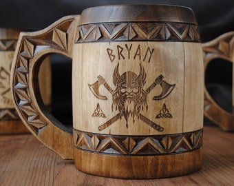 Fathers day gift viking wooden beer Groomsman mug Birthday Mens Gift 5 anniversary for him fathers day gift personalized wedding mug