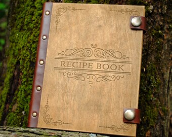Free Personalized recipe book Wooden recipe journal Notebook recipes Custom cookbook Wood journal Valentine gift for her gift for mum