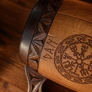 Norse Wooden Beer Mug: Vegvisir Viking tankard, 5 anniversary for him 画像 12