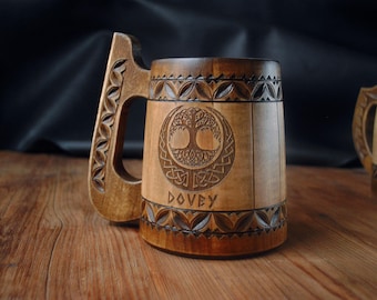 Personalized Norse Beer Mug: Hand Carved Viking Christmas tankard