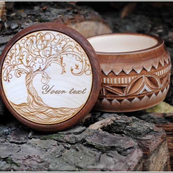 Tree of life Wooden jewelry box Personalized wedding ring life tree box Custom friends gift Engagement Ring box celtic jewelry Carved box
