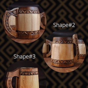 Norse Wooden Beer Mug: Vegvisir Viking tankard, 5 anniversary for him 画像 4