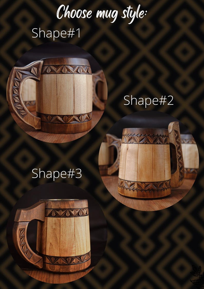 Norse Wooden Beer Mug: Vegvisir Viking tankard, 5 anniversary for him 画像 4