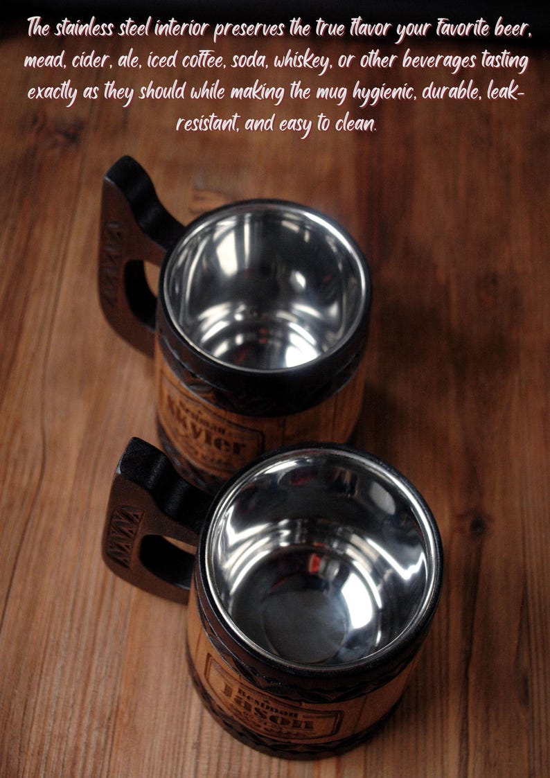 Norse Wooden Beer Mug: Vegvisir Viking tankard, 5 anniversary for him 画像 7