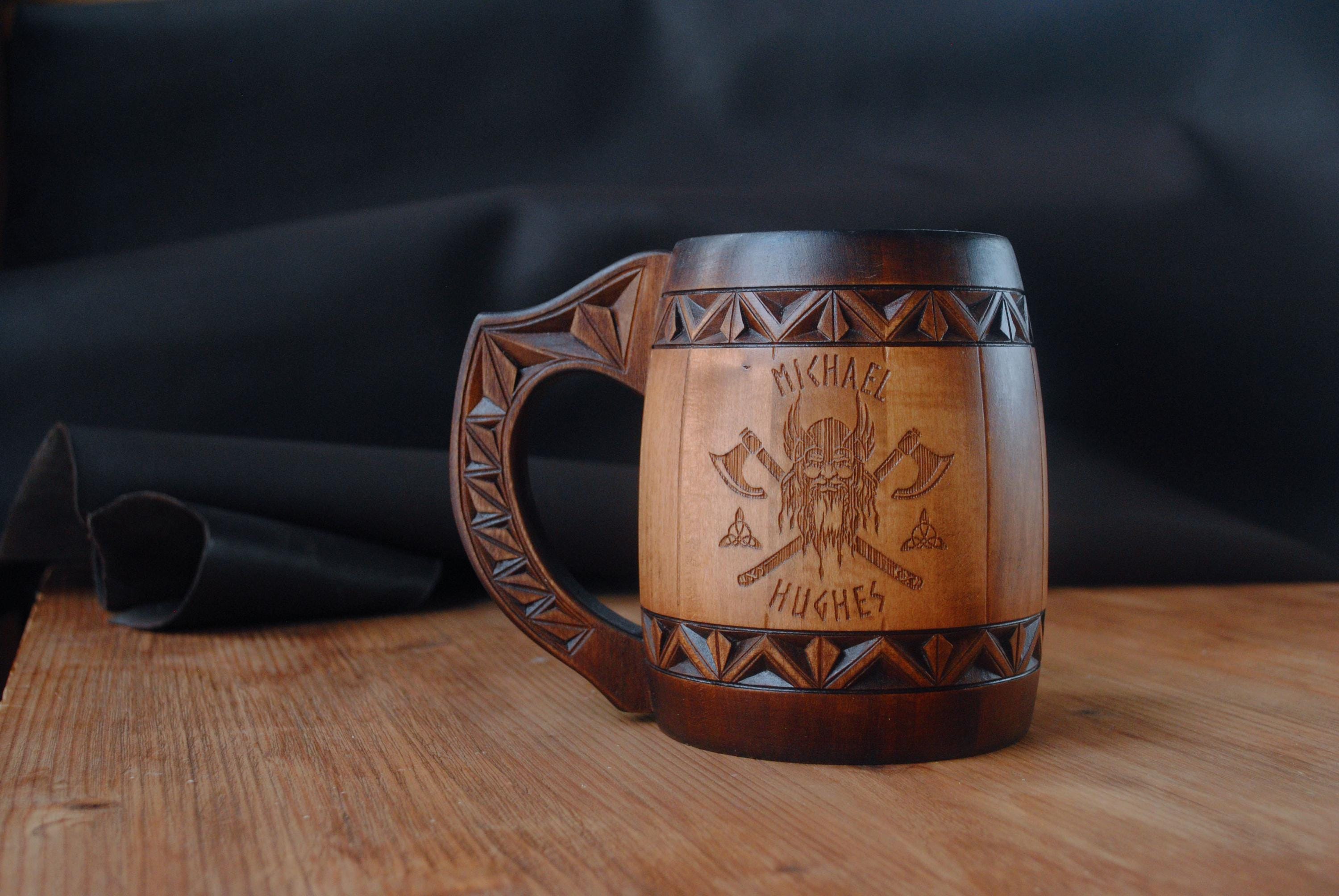 Personalized groomsman mug: Viking wooden beer tankard