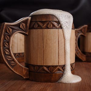 Norse Wooden Beer Mug: Vegvisir Viking tankard, 5 anniversary for him 画像 13