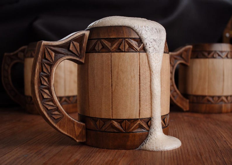 Norse Wooden Beer Mug: Vegvisir Viking tankard, 5 anniversary for him 画像 13