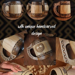 Norse Wooden Beer Mug: Vegvisir Viking tankard, 5 anniversary for him 画像 3