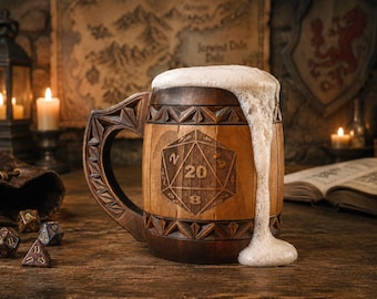 Personalized Dungeon Master Wooden D20 Tankard – DnD Beer Mug Gift