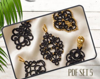 Modelli PDF per orecchini a chiacchierino: 5 modelli di pizzo per navetta o ago, tutorial, download immediato