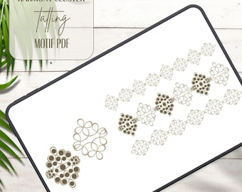 Schema PDF per il chiacchierino a grappolo Harmony avanzato: orecchini, bracciale, collana, spilla 2 navette o ago