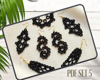 Modelli per orecchini con chiacchierino in PDF: 5 modelli con navetta e ago, download immediato