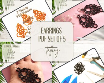 Set di 4 modelli di orecchini in PDF per chiacchierino, modelli originali di orecchini, tutorial per navetta e ago