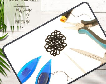 Schema per orecchini a chiacchierino Olivia. Tutorial PDF per orecchini lunghi. Download del motivo digitale.