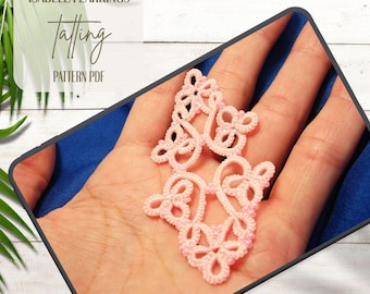 Schema PDF digitale per orecchini a chiacchierino Isabella, tutorial per orecchini lunghi in pizzo, design per gioielli con perline in frivolite