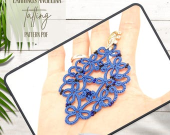 Tutorial PDF per orecchini con motivo a navetta, gioielli fai da te in pizzo Angelina, istruzioni per Frivolite