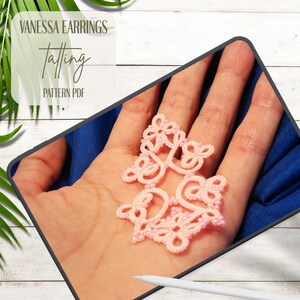 Tatting Pattern PDF "Vanessa Earrings" | Shuttle Tatting Template | Beaded Lace Pattern | Vintage Style