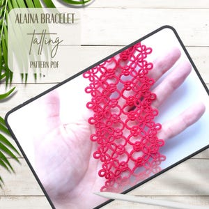 Patrón digital de frivolité en PDF: Pulsera Alaina para tejer con lanzadera o aguja, gargantilla, collar y bisutería DIY.