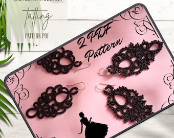 Schema per orecchini Elizabeth Tatting. Set PDF con e senza perline. Tutorial per gioielli in pizzo.