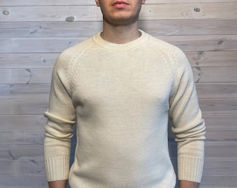 Men's merino wool sweater, light cream