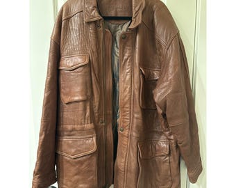 Chaqueta de campo de cuero vintage XXL alta marrón abrigo de granero ropa de trabajo suave New River